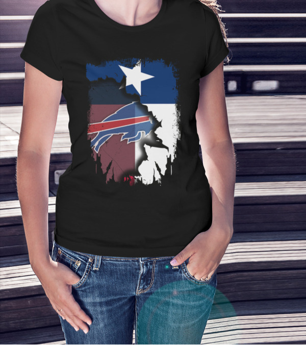 Texas And Buffalo Bills United With Lone Star Flag T-Shirt