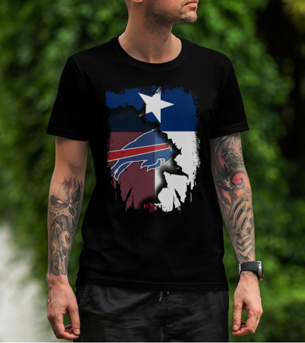 Texas And Buffalo Bills United With Lone Star Flag T-Shirt