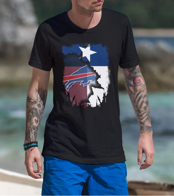 Texas And Buffalo Bills United With Lone Star Flag T-Shirt