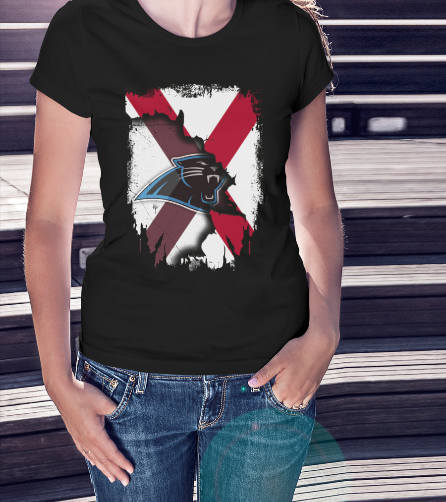 Alabama State Flag With Carolina Panthers Logo Fusion T-Shirt