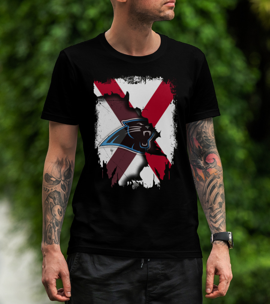 Alabama State Flag With Carolina Panthers Logo Fusion T-Shirt