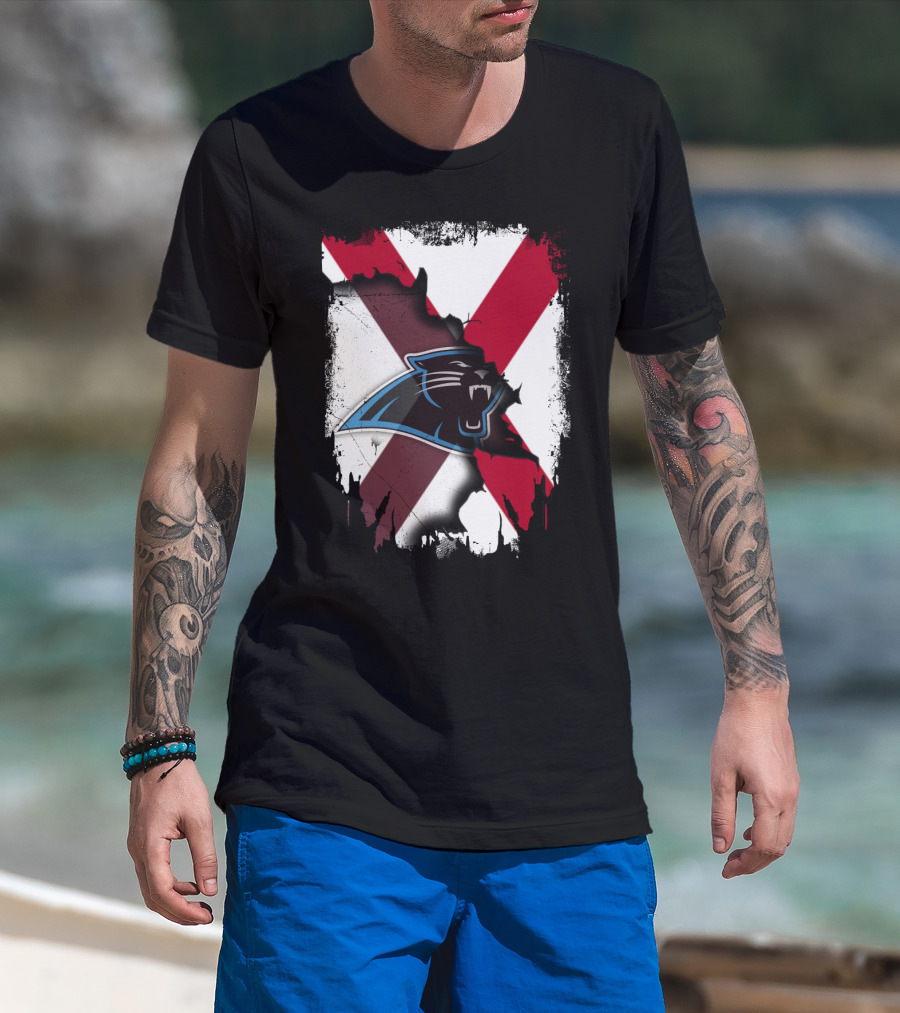 Alabama State Flag With Carolina Panthers Logo Fusion T-Shirt