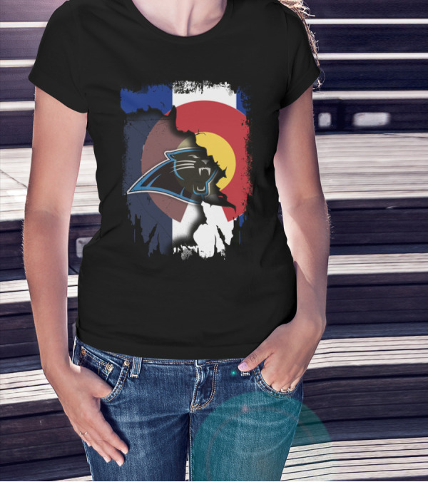 Colorado Flag With Panthers Logo Overlay T-Shirt