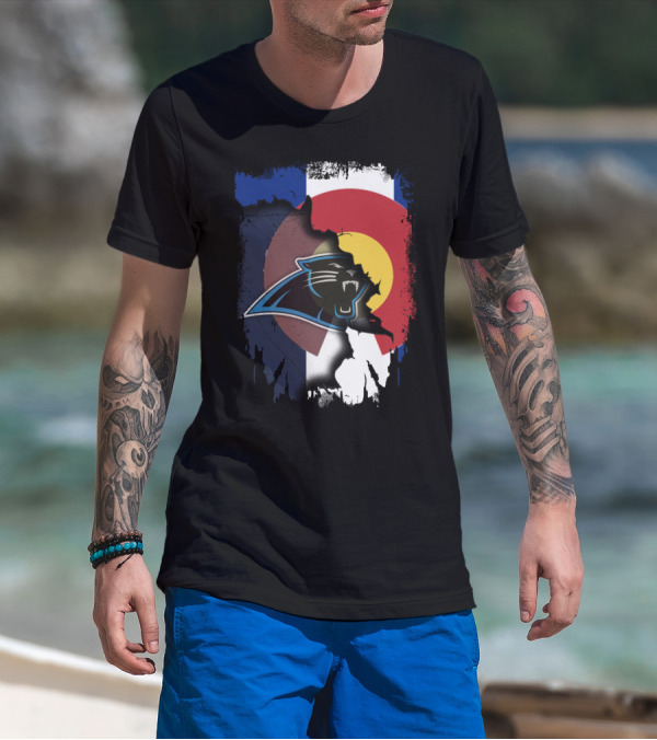 Colorado Flag With Panthers Logo Overlay T-Shirt