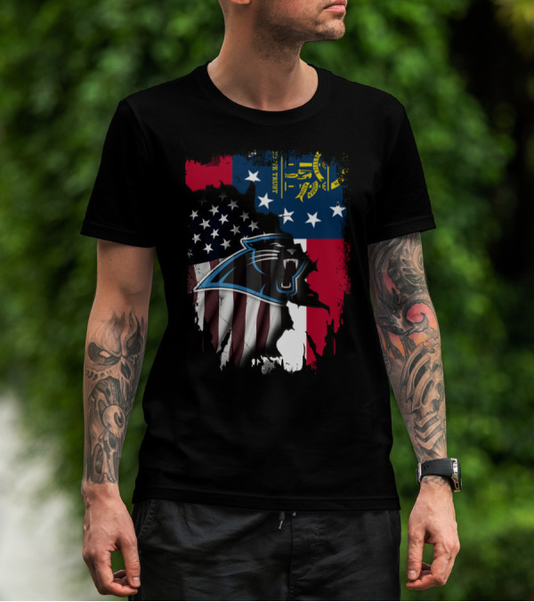 Georgia Flag And American Flag With Carolina Panthers T-Shirt