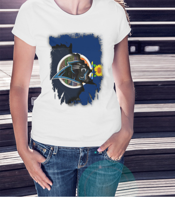 Kansas Sunflower With Carolina Panthers Logo Fusion T-Shirt