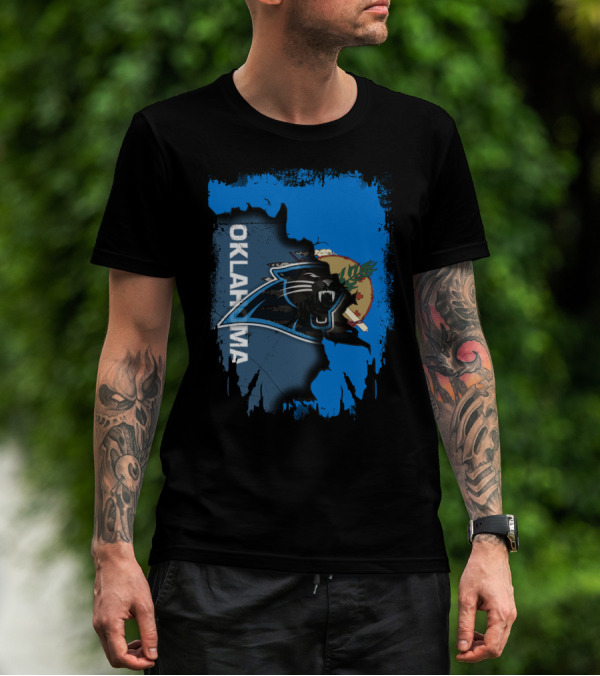 Oklahoma Collaboration With Carolina Panthers Logo And State Flag Elements T-Shirt