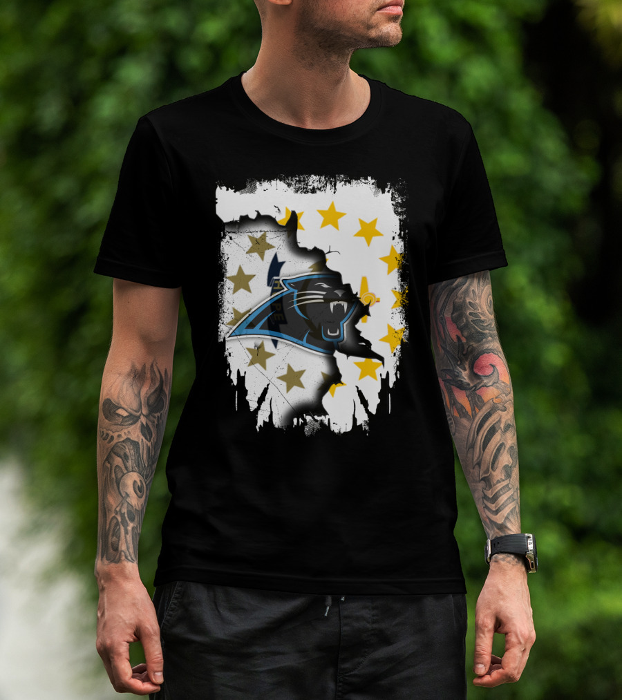 Rhode Island United With Carolina Panthers Logo And Stars T-Shirt
