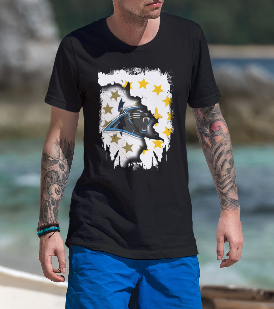 Rhode Island United With Carolina Panthers Logo And Stars T-Shirt