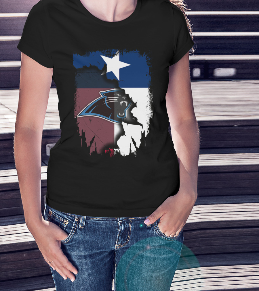 Texas Flag Combined With Carolina Panthers T-Shirt