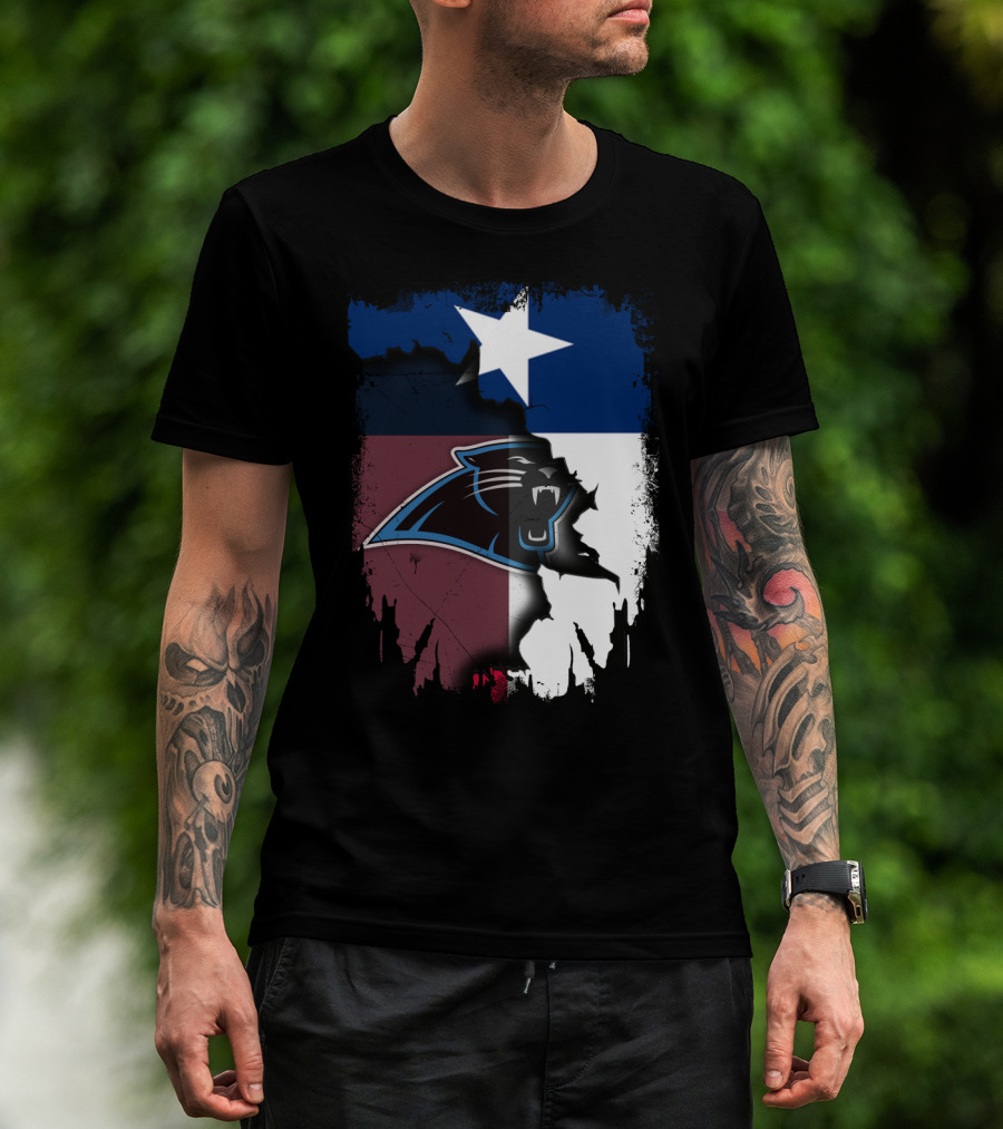 Texas Flag Combined With Carolina Panthers T-Shirt