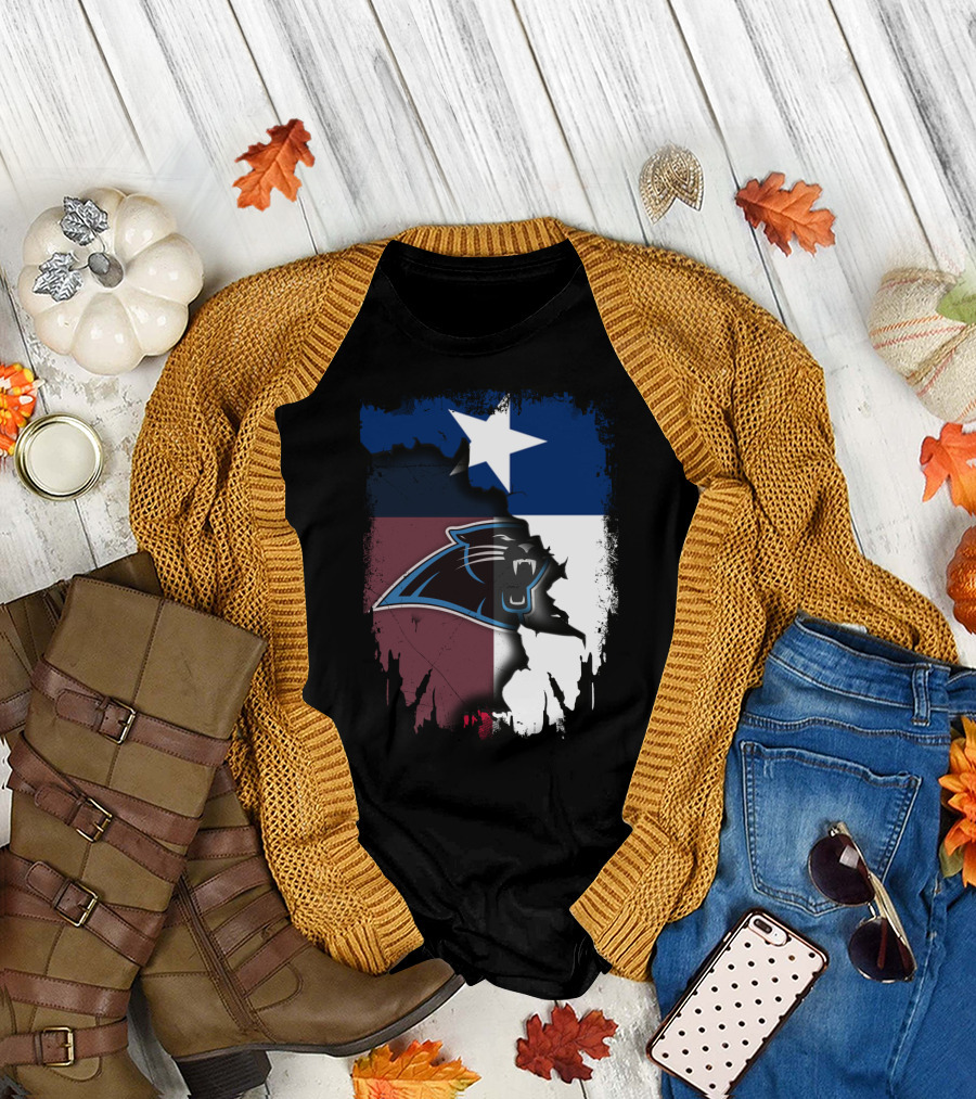 Texas Flag Combined with Carolina Panthers T-Shirt