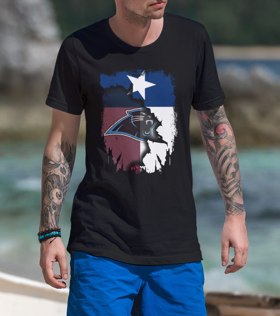Texas Flag Combined With Carolina Panthers T-Shirt