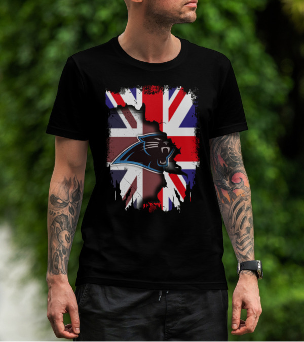 United Kingdom Flag With Panthers Logo Overlay T-Shirt