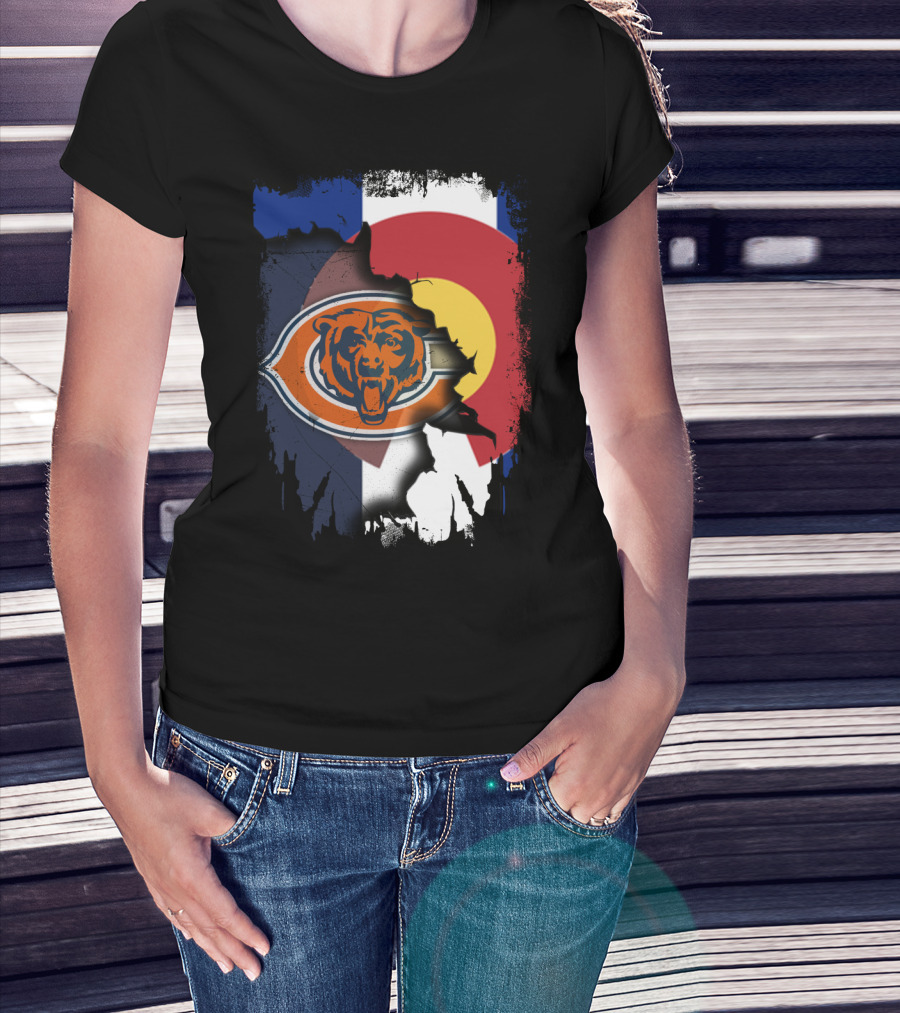Colorado Flag Chicago Bears Logo Fusion T-Shirt
