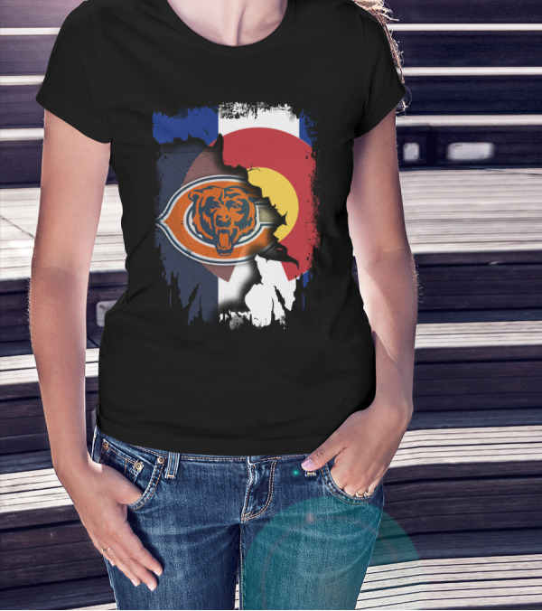 Colorado Flag Chicago Bears Logo Fusion T-Shirt
