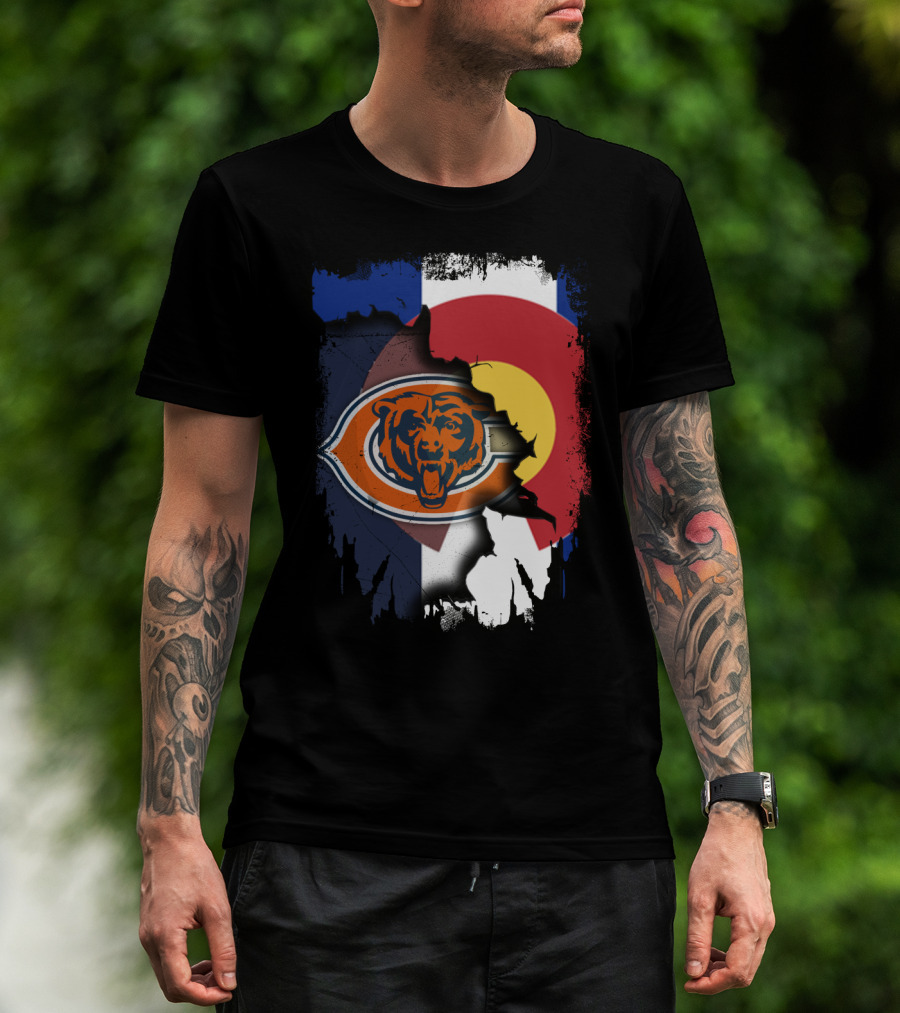 Colorado Flag Chicago Bears Logo Fusion T-Shirt