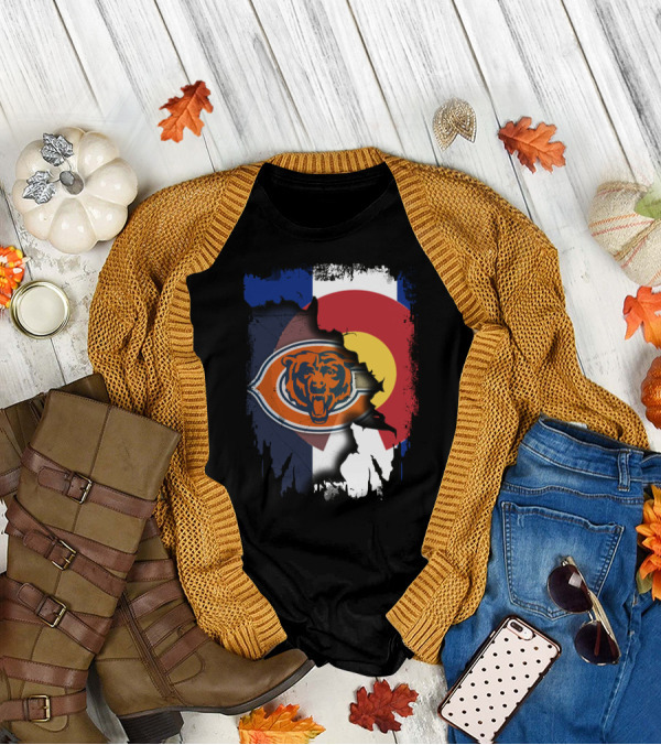 Colorado Flag Chicago Bears Logo Fusion T-Shirt