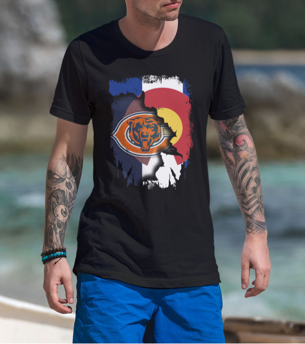 Colorado Flag Chicago Bears Logo Fusion T-Shirt