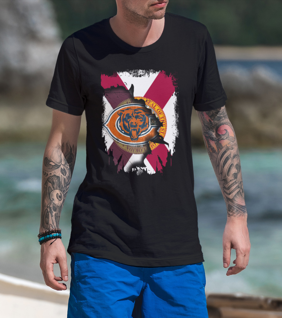 Florida Flag With Chicago Bears Logo Overlay T-Shirt