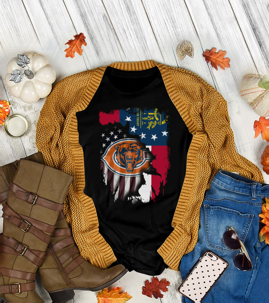 Bear Logo with Georgia and American Flags T-Shirt