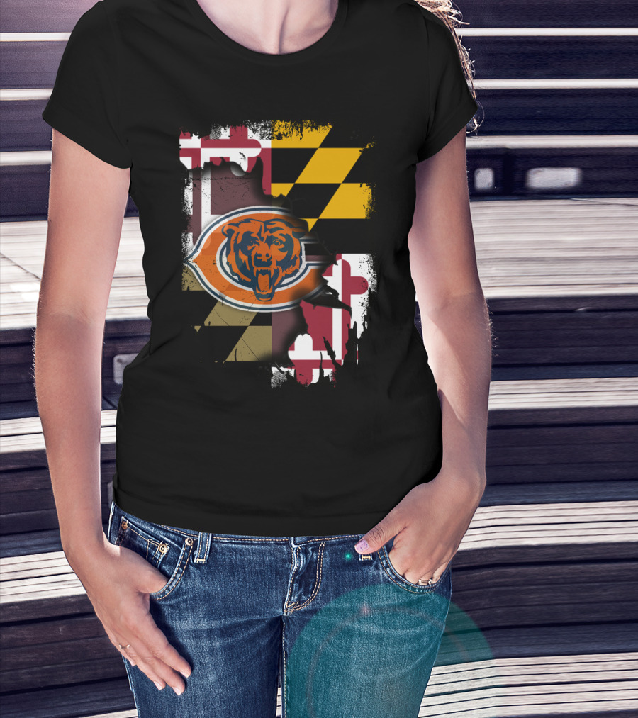 Maryland Flag With Chicago Bears Logo Integration T-Shirt