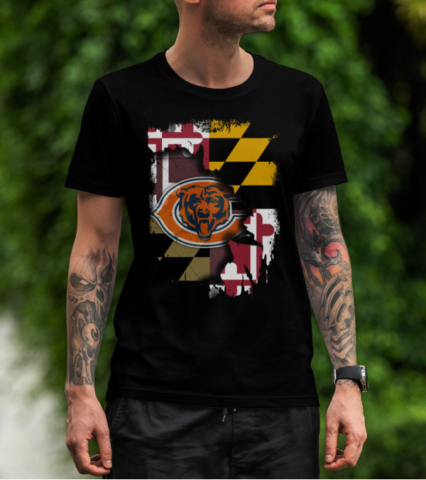 Maryland Flag With Chicago Bears Logo Integration T-Shirt