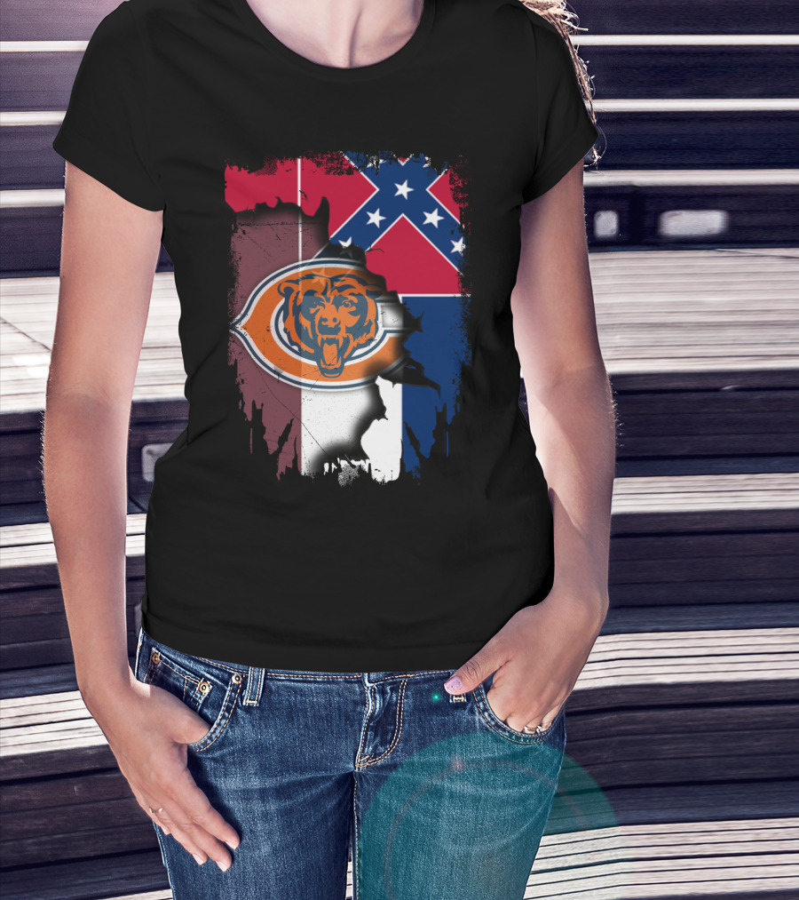 Chicago Bears Logo Over Mississippi Flag Tear T-Shirt