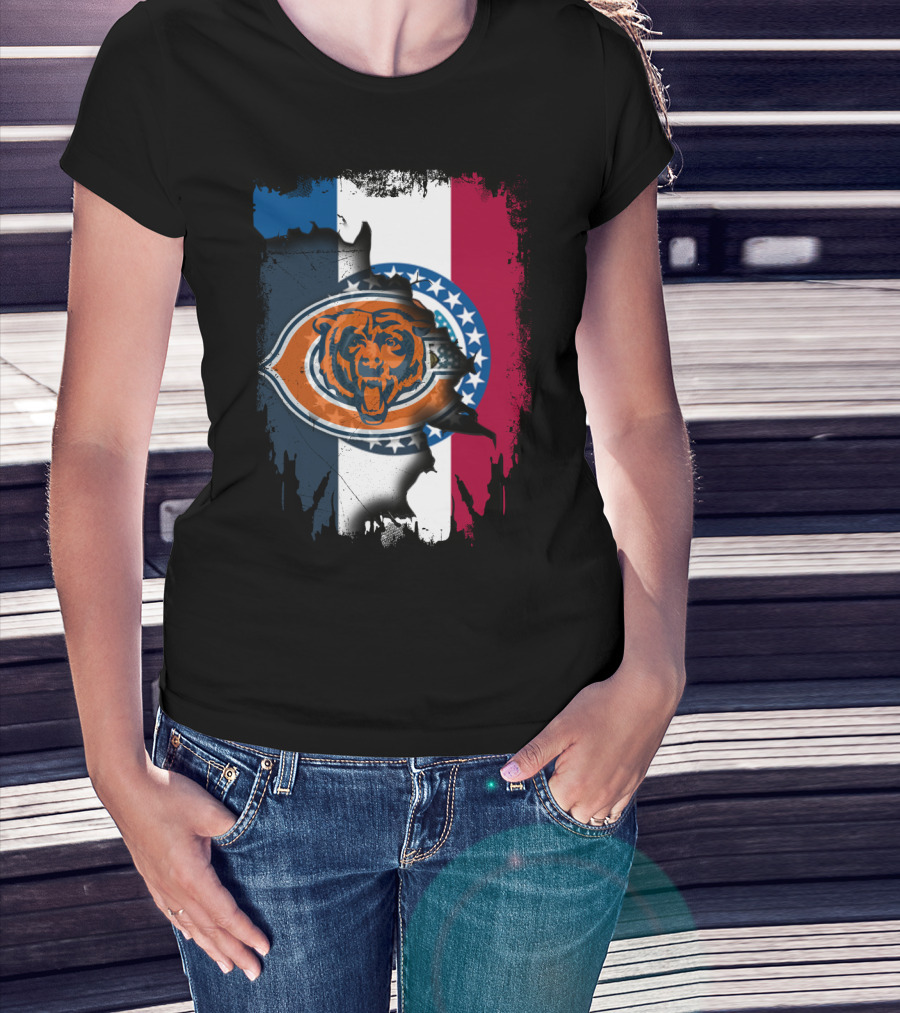 Chicago Bears Emblem Over Missouri Flag Colors T-Shirt