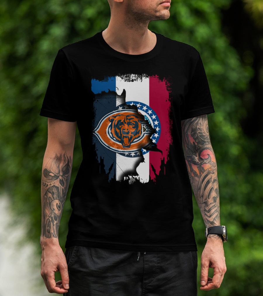 Chicago Bears Emblem Over Missouri Flag Colors T-Shirt