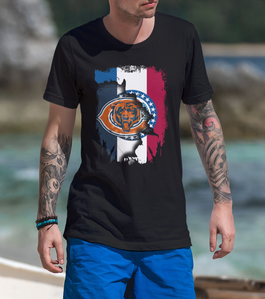 Chicago Bears Emblem Over Missouri Flag Colors T-Shirt