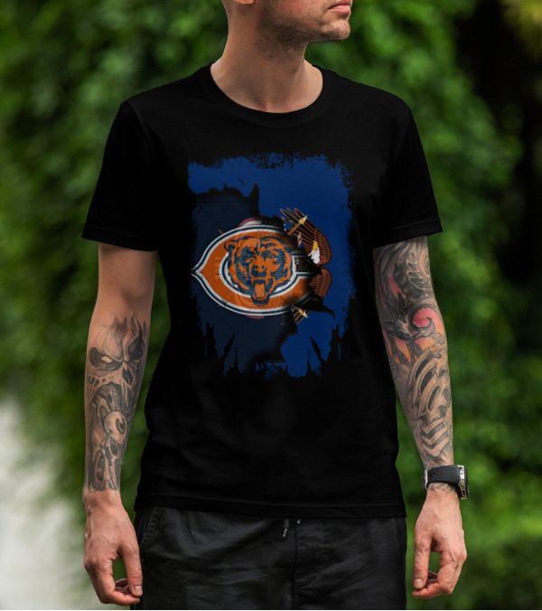 Chicago Bears Logo Blended With American Eagle In Utah Outline T-Shirt