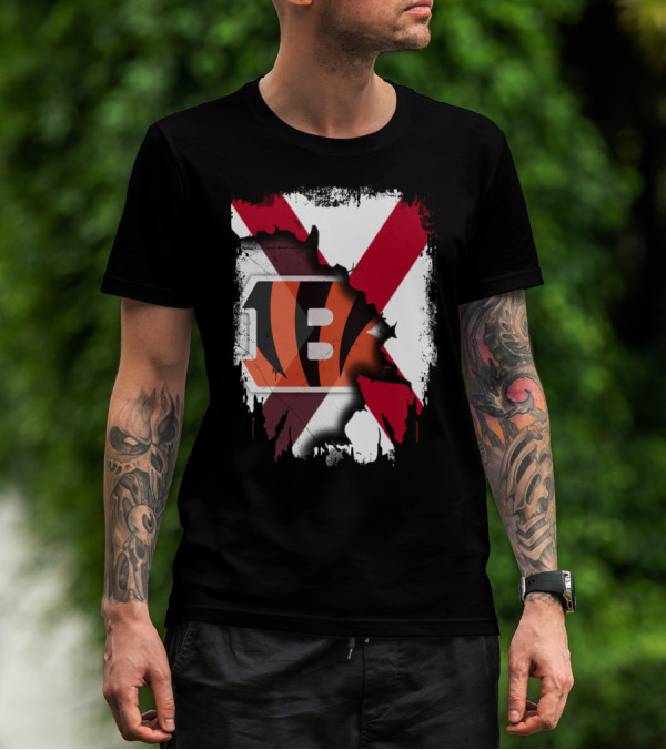 Together Alabama Red X With Cincinnati Bengals Stripes T-Shirt