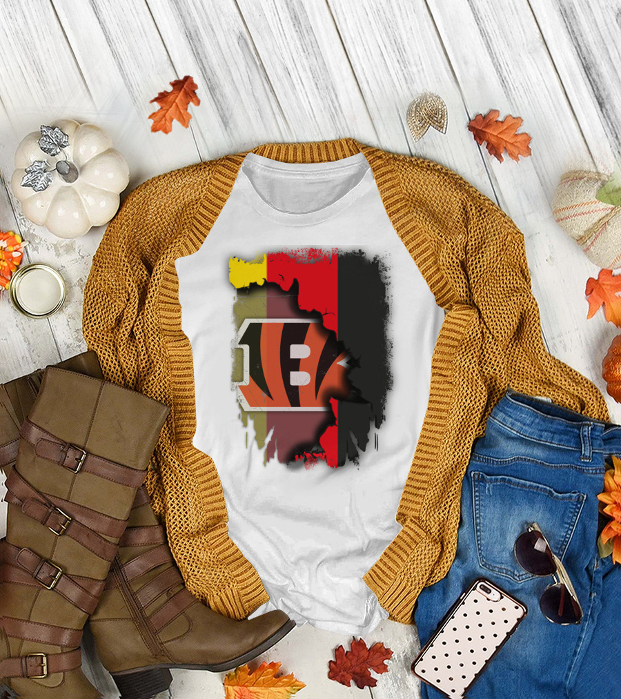 Germany Flag with Cincinnati Bengals Logo Fusion T-Shirt