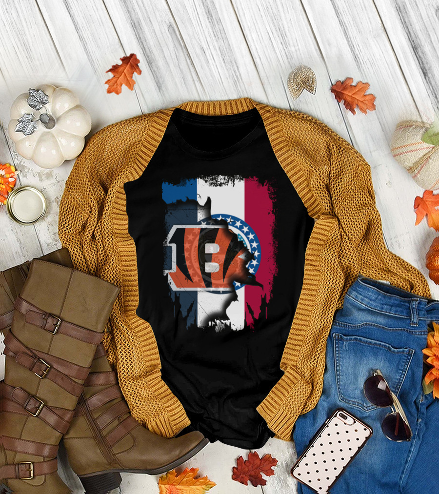 Missouri Flag with Cincinnati Bengals Logo Fusion T-Shirt
