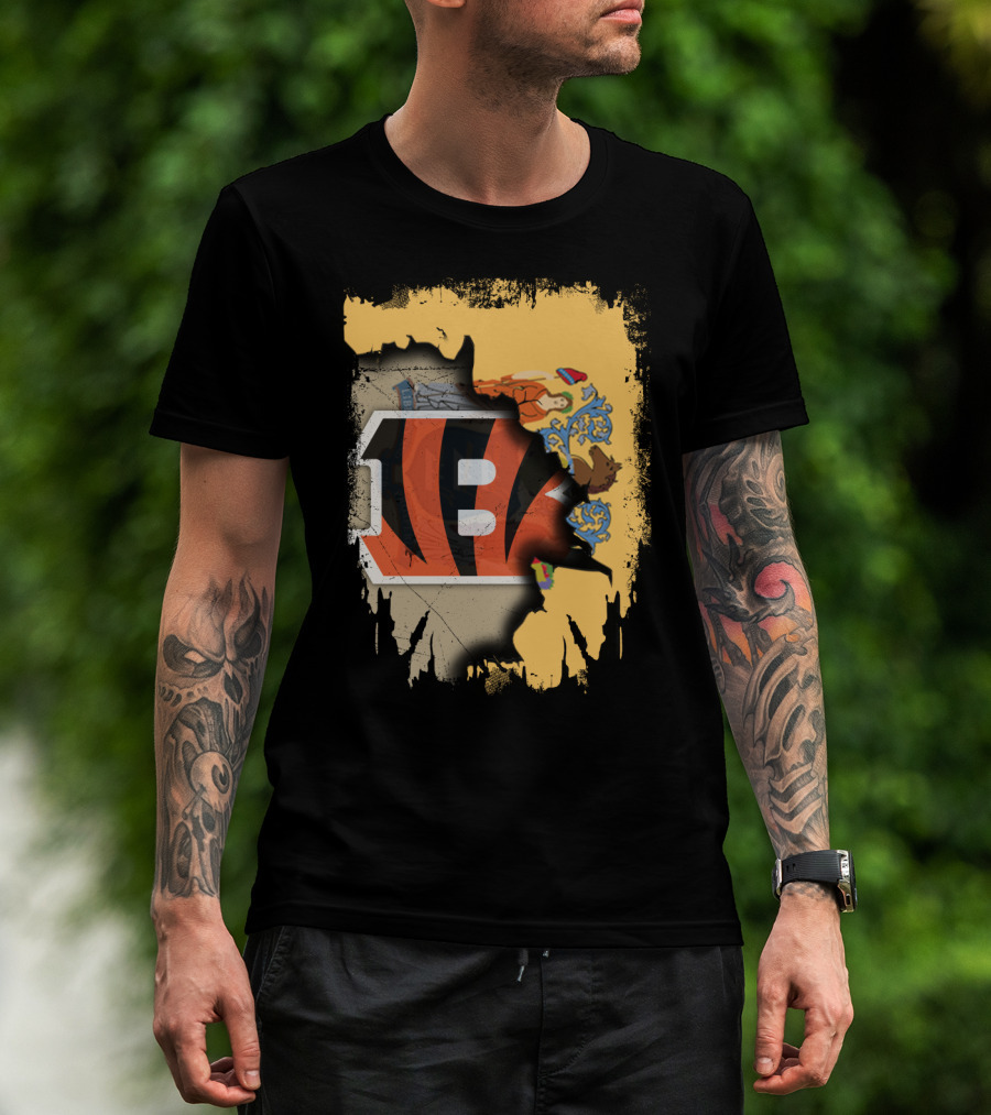 New Jersey State Map With Bengals Stripes And Emblem Overlay T-Shirt