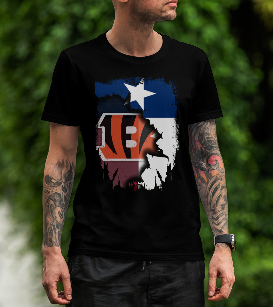 Texas Lone Star And Cincinnati Bengals NFL Fusion T-Shirt