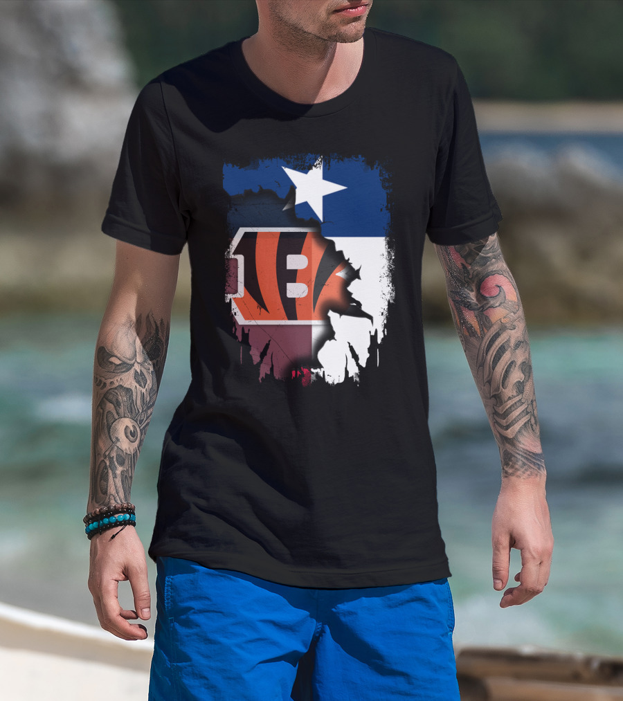 Texas Lone Star And Cincinnati Bengals NFL Fusion T-Shirt