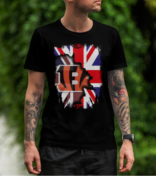 United Kingdom Flag With Cincinnati Bengals T-Shirt