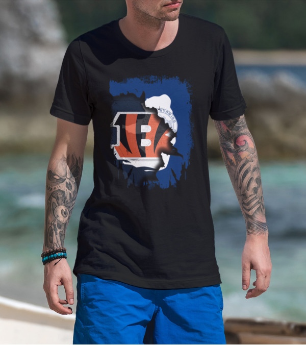 Wyoming State Outline With Cincinnati Bengals Logo Integration T-Shirt