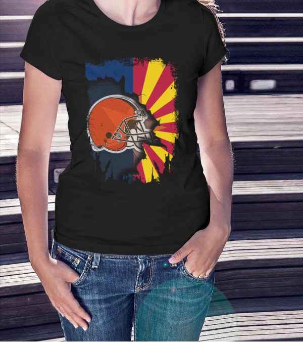 Arizona And Browns Together Football Helmet Fusion T-Shirt