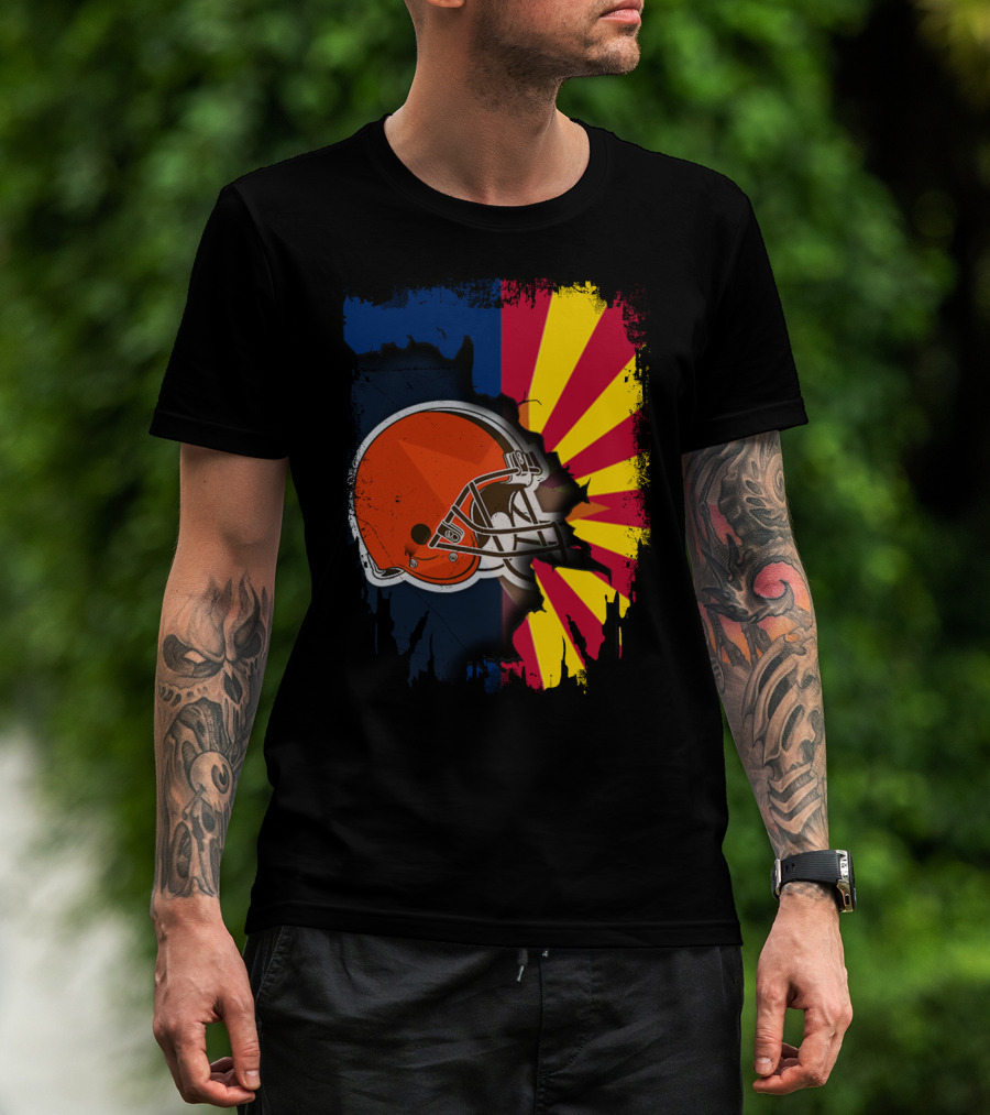 Arizona And Browns Together Football Helmet Fusion T-Shirt