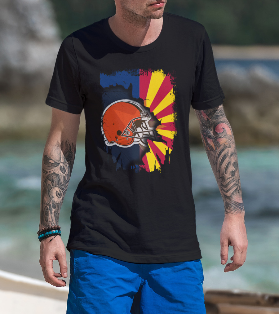 Arizona And Browns Together Football Helmet Fusion T-Shirt