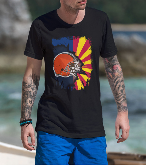 Arizona And Browns Together Football Helmet Fusion T-Shirt