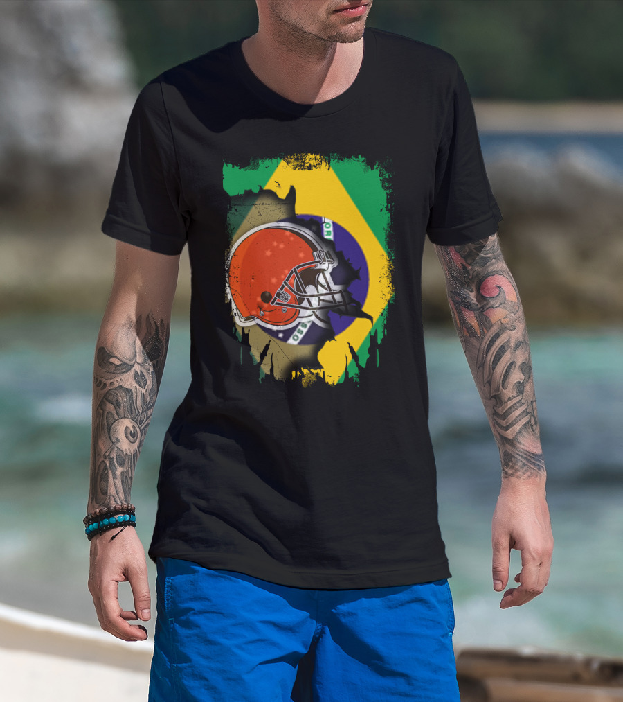 Together Brazil Browns Helmet Torn Flag Fusion T-Shirt