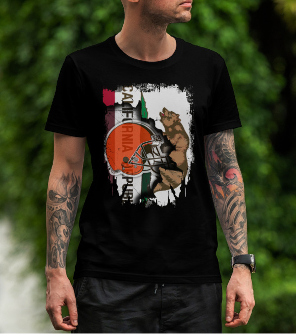 California Republic Browns Helmet Bear Football Fusion T-Shirt