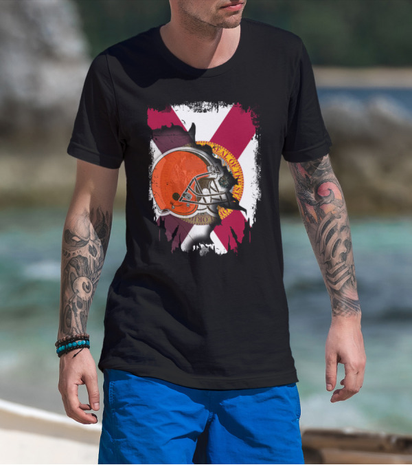 Florida State Flag And Cleveland Browns Helmet Together T-Shirt