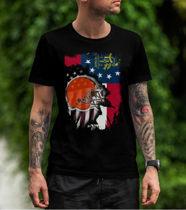 Georgia Flag Cleveland Browns Helmet Together T-Shirt