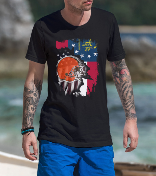 Georgia Flag Cleveland Browns Helmet Together T-Shirt