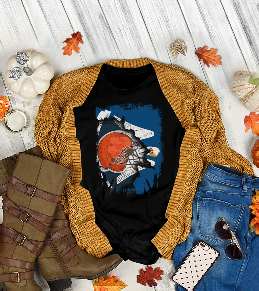 Cleveland Browns Helmet with Louisiana Eagle Motif T-Shirt